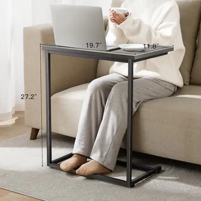Alt view image 6 of 7 - Pipishell Bamboo Bed Tray Table, Large Breakfast Tray, C Shaped End Table 27 inches High