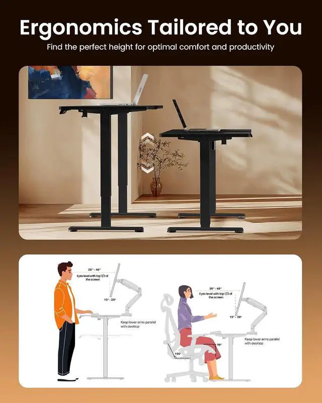 Alt view image 7 of 7 - ErGear Height Adjustable Electric Standing Desk, 48 x 24 Inches Sit Stand up Desk, Memory Computer Home Office Desk, Carbon Fiber Black