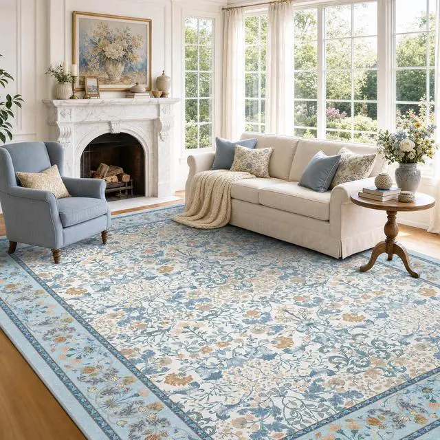 Main image of AMADA HOMEFURNISHING 8x10 Washable Area Rugs for Living Room, Non-Slip & Low-Profile Floral Large Area Rug with Durable Edge Binding, Soft Rugs for Living Room, Bedroom, Dining Room