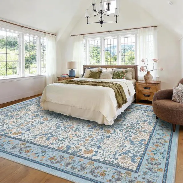 Alt view image 3 of 7 - AMADA HOMEFURNISHING 8x10 Washable Area Rugs for Living Room, Non-Slip & Low-Profile Floral Large Area Rug with Durable Edge Binding, Soft Rugs for Living Room, Bedroom, Dining Room