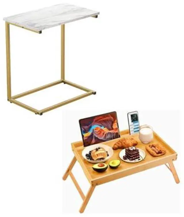 Main image of Pipishell C Shaped End Table 27 inches High, Bamboo Bed Tray Table