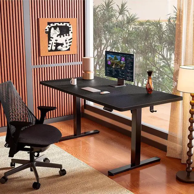 Alt view image 2 of 7 - ErGear Height Adjustable Electric Standing Desk, 40 x 24 Inches Sit Stand up Desk, Memory Computer Home Office Desk, Carbon Fiber Black