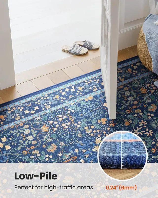 Alt view image 7 of 7 - AMADA HOMEFURNISHING Washable Runner Rugs for Hallway, 2x6 Kitchen Rug, Non-Slip & Low-Profile Area Rug, Soft Floral Rug with Durable Edge Binding, Rugs for Entryway Bedroom Kitchen Laundry Bathroom