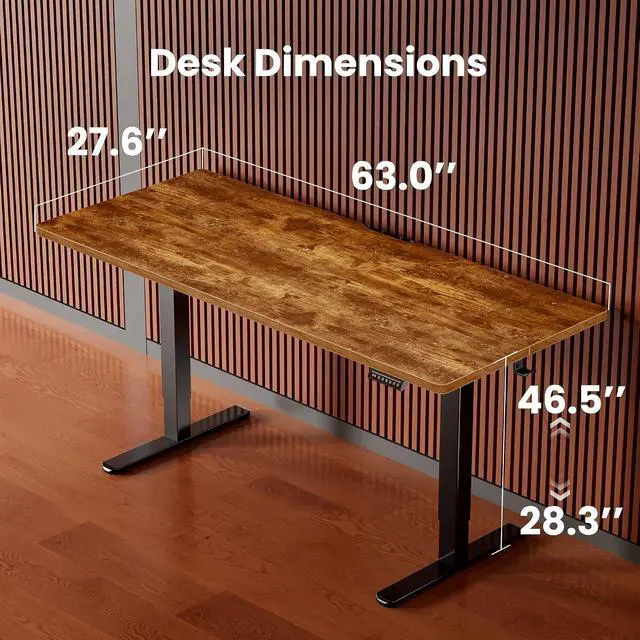 Alt view image 3 of 7 - ErGear 63 X 28 Height Adjustable Electric Standing Desk, Vintage Brown | Smooth Height Adjustment, 4 Memory Presets, One-Touch Control, Stable Steel Frame, 176 lbs Capacity, Easy Assembly