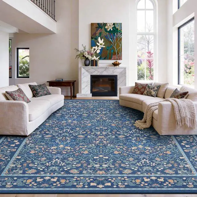 Main image of AMADA HOMEFURNISHING Large Area Rugs 9x12, Washable Floral Rug with Non-Slip Backing & Low Pile, Durable Edge Biding, Vintage Soft Floral Rug for Living Room, Bedroom and Dining Room