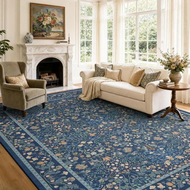 Main image of AMADA HOMEFURNISHING 8x10 Washable Area Rugs for Living Room, Non-Slip & Low-Profile Floral Large Area Rug with Durable Edge Binding, Soft Rugs for Living Room, Bedroom, Dining Room