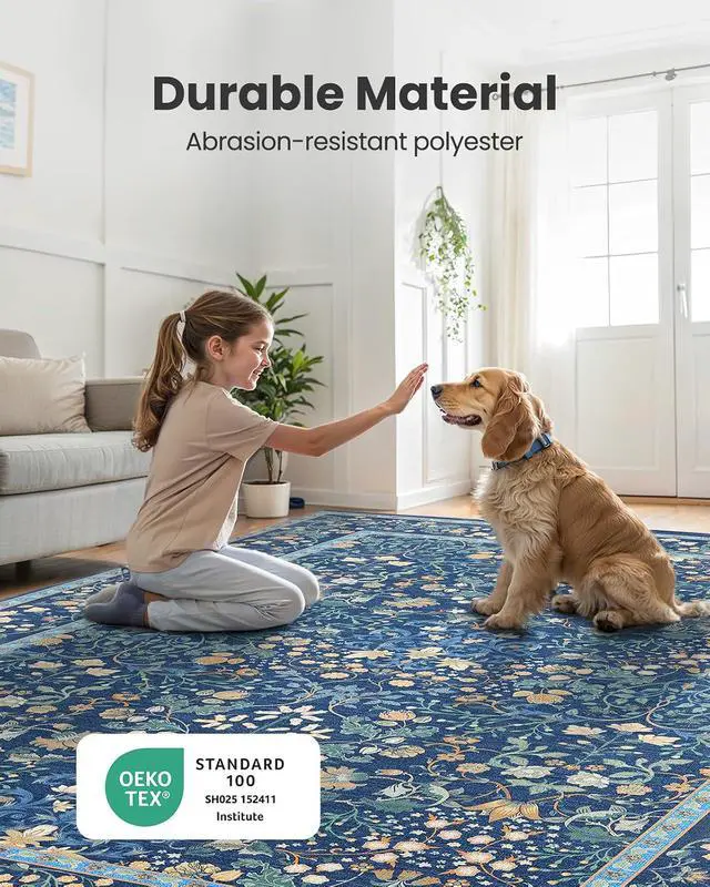 Alt view image 4 of 7 - AMADA HOMEFURNISHING 5x7 Area Rug, Washable Living Room Rug with Non-Slip Backing, Low Pile and Durable Edge Binding, Vintage Soft Floral Rugs for Living Room, Bedroom, Dining Room