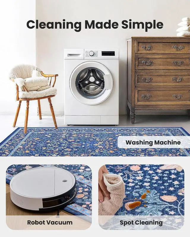 Alt view image 5 of 7 - AMADA HOMEFURNISHING 5x7 Area Rug, Washable Living Room Rug with Non-Slip Backing, Low Pile and Durable Edge Binding, Vintage Soft Floral Rugs for Living Room, Bedroom, Dining Room