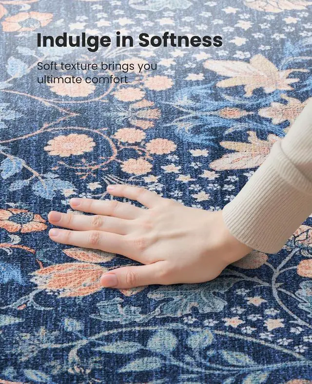 Alt view image 6 of 7 - AMADA HOMEFURNISHING 5x7 Area Rug, Washable Living Room Rug with Non-Slip Backing, Low Pile and Durable Edge Binding, Vintage Soft Floral Rugs for Living Room, Bedroom, Dining Room