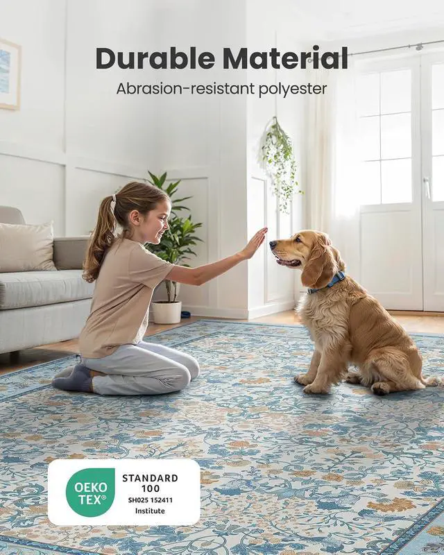 Alt view image 4 of 7 - AMADA HOMEFURNISHING 5x7 Area Rug, Washable Living Room Rug with Non-Slip Backing, Low Pile and Durable Edge Binding, Vintage Soft Floral Rugs for Living Room, Bedroom, Dining Room