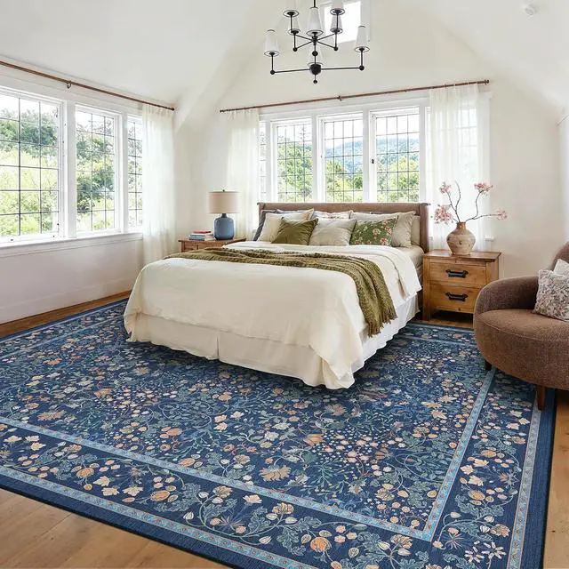Alt view image 3 of 7 - AMADA HOMEFURNISHING 8x10 Washable Area Rugs for Living Room, Non-Slip & Low-Profile Floral Large Area Rug with Durable Edge Binding, Soft Rugs for Living Room, Bedroom, Dining Room