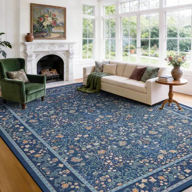 Alt view image 4 of 7 - AMADA HOMEFURNISHING 8x10 Washable Area Rugs for Living Room, Non-Slip & Low-Profile Floral Large Area Rug with Durable Edge Binding, Soft Rugs for Living Room, Bedroom, Dining Room