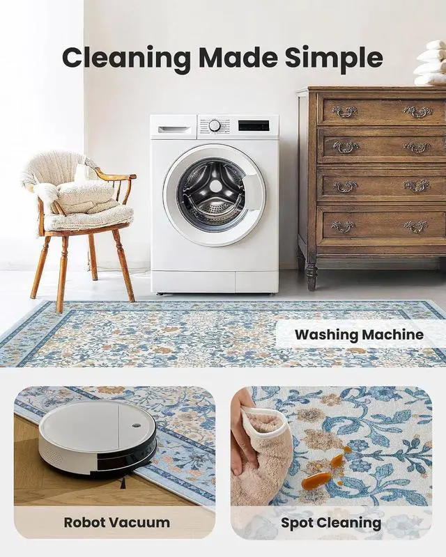 Alt view image 5 of 7 - AMADA HOMEFURNISHING 5x7 Area Rug, Washable Living Room Rug with Non-Slip Backing, Low Pile and Durable Edge Binding, Vintage Soft Floral Rugs for Living Room, Bedroom, Dining Room