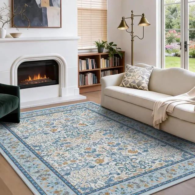 Main image of AMADA HOMEFURNISHING 5x7 Area Rug, Washable Living Room Rug with Non-Slip Backing, Low Pile and Durable Edge Binding, Vintage Soft Floral Rugs for Living Room, Bedroom, Dining Room