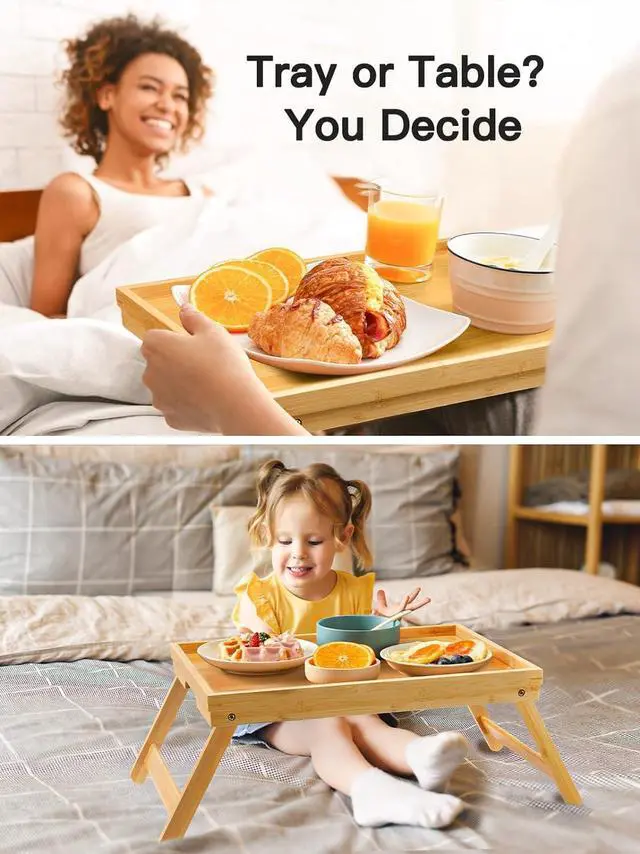 Alt view image 5 of 7 - Bamboo Bed Tray Table with Foldable Legs & Pipishell 3 Tier Rolling Cart Organizer