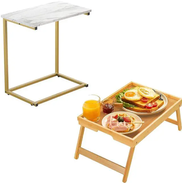 Main image of Bamboo Bed Tray Table and Pipishell C Shaped End Table, Side Table