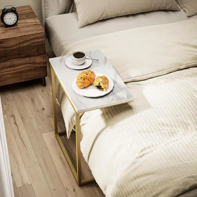 Alt view image 5 of 5 - Bamboo Bed Tray Table and Pipishell C Shaped End Table, Side Table
