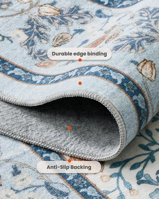 Alt view image 7 of 7 - AMADA HOMEFURNISHING 5x7 Area Rug, Washable Living Room Rug with Non-Slip Backing, Low Pile and Durable Edge Binding, Vintage Soft Floral Rugs for Living Room, Bedroom, Dining Room