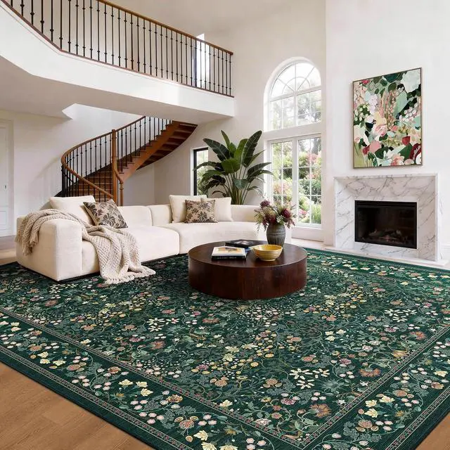 Alt view image 4 of 7 - AMADA HOMEFURNISHING 8x10 Washable Area Rugs for Living Room, Non-Slip & Low-Profile Floral Large Area Rug with Durable Edge Binding, Soft Rugs for Living Room, Bedroom, Dining Room