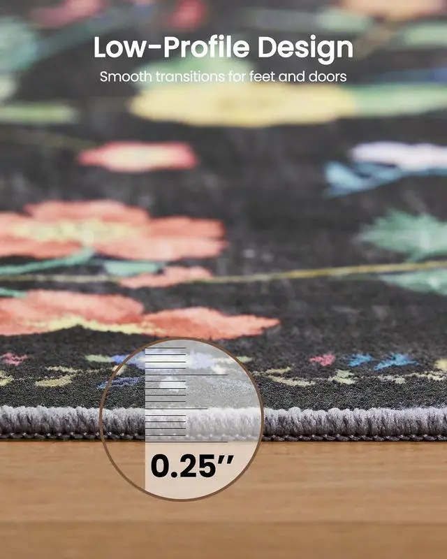 Alt view image 5 of 7 - Amada 8x10 Area Rugs, Non-Slip & Low-Profile Large Area Rug with Reinforced Edge Binding, Washable Soft Boho Floral Rugs for Living Room, Bedroom, Dining Room