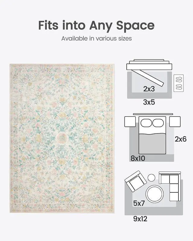 Alt view image 2 of 7 - AMADA HOMEFURNISHING 6x9 Area Rugs, Washable Low-Profile Large Living Room Rug with Non-Slip Backing & Durable Edge Binding, Soft Vintage Rug for Bedroom, Dinning Room, Home Office