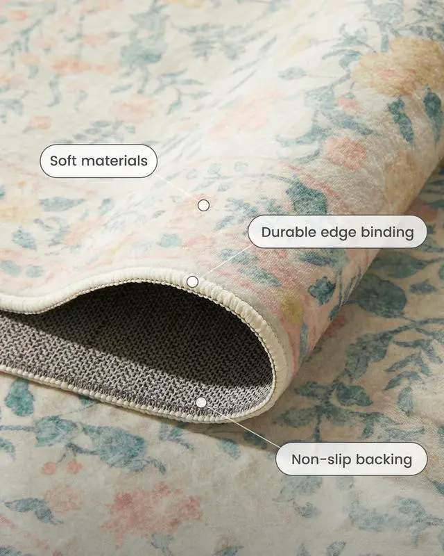 Alt view image 5 of 7 - AMADA HOMEFURNISHING 6x9 Area Rugs, Washable Low-Profile Large Living Room Rug with Non-Slip Backing & Durable Edge Binding, Soft Vintage Rug for Bedroom, Dinning Room, Home Office