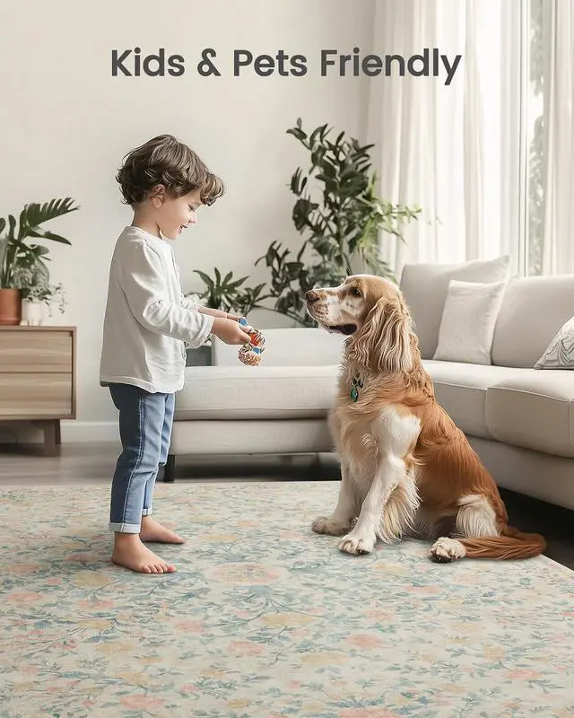 Alt view image 6 of 7 - AMADA HOMEFURNISHING 6x9 Area Rugs, Washable Low-Profile Large Living Room Rug with Non-Slip Backing & Durable Edge Binding, Soft Vintage Rug for Bedroom, Dinning Room, Home Office