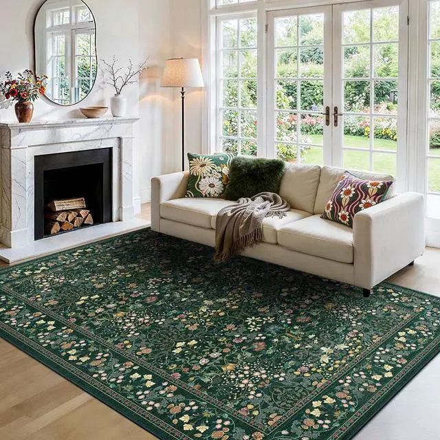Main image of AMADA HOMEFURNISHING 6x9 Area Rugs, Non-Slip & Low-Profile Living Room Rug with Durable Edge Binding, Soft Large Washable Floral Rug for Living Room, Bedroom, Dining Room