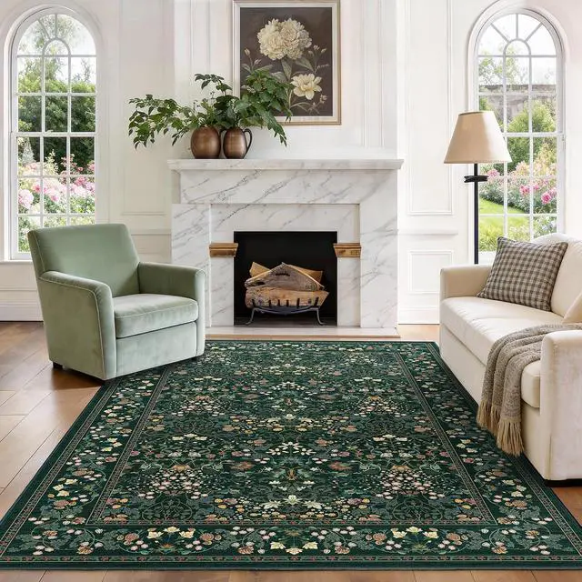Alt view image 3 of 7 - AMADA HOMEFURNISHING 6x9 Area Rugs, Non-Slip & Low-Profile Living Room Rug with Durable Edge Binding, Soft Large Washable Floral Rug for Living Room, Bedroom, Dining Room