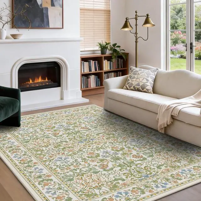Main image of AMADA HOMEFURNISHING 5x7 Area Rug, Washable Living Room Rug with Non-Slip Backing, Low Pile and Durable Edge Binding, Vintage Soft Floral Rugs for Living Room, Bedroom, Dining Room