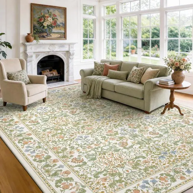 Main image of AMADA HOMEFURNISHING 8x10 Washable Area Rugs for Living Room, Non-Slip & Low-Profile Floral Large Area Rug with Durable Edge Binding, Soft Rugs for Living Room, Bedroom, Dining Room