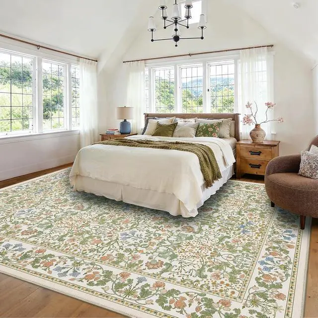 Alt view image 3 of 7 - AMADA HOMEFURNISHING 8x10 Washable Area Rugs for Living Room, Non-Slip & Low-Profile Floral Large Area Rug with Durable Edge Binding, Soft Rugs for Living Room, Bedroom, Dining Room