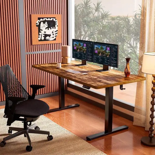 Alt view image 2 of 7 - ErGear Height Adjustable Electric Standing Desk, 71 x 30 Inches Sit Stand up Desk, Memory Computer Home Office Desk, Vintage Brown