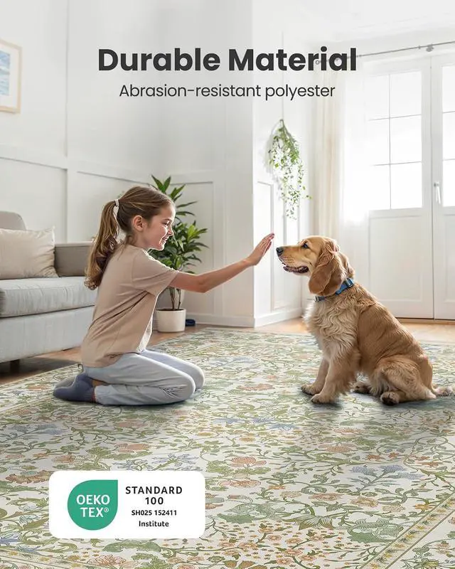 Alt view image 4 of 7 - AMADA HOMEFURNISHING 5x7 Area Rug, Washable Living Room Rug with Non-Slip Backing, Low Pile and Durable Edge Binding, Vintage Soft Floral Rugs for Living Room, Bedroom, Dining Room