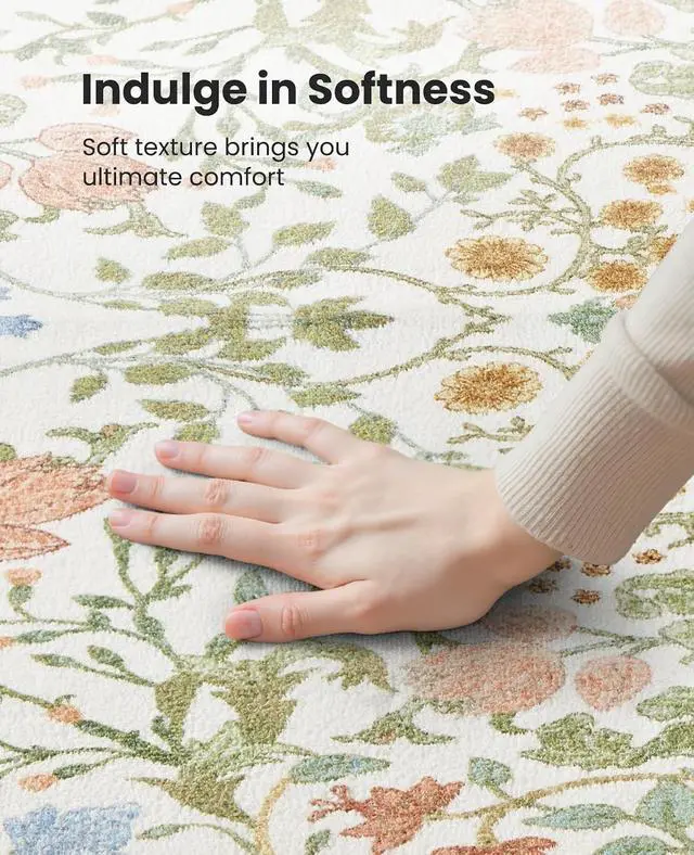 Alt view image 6 of 7 - AMADA HOMEFURNISHING 5x7 Area Rug, Washable Living Room Rug with Non-Slip Backing, Low Pile and Durable Edge Binding, Vintage Soft Floral Rugs for Living Room, Bedroom, Dining Room