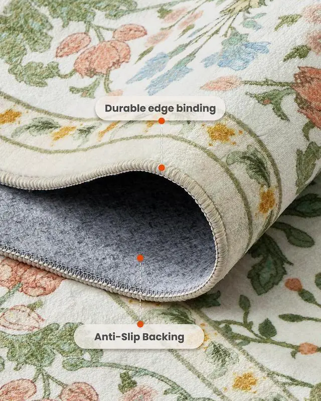 Alt view image 7 of 7 - AMADA HOMEFURNISHING 5x7 Area Rug, Washable Living Room Rug with Non-Slip Backing, Low Pile and Durable Edge Binding, Vintage Soft Floral Rugs for Living Room, Bedroom, Dining Room
