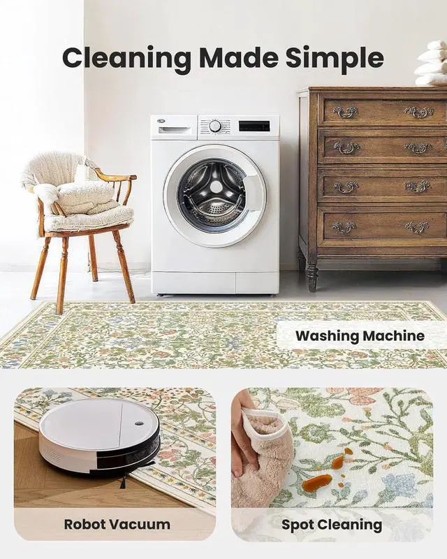 Alt view image 5 of 7 - AMADA HOMEFURNISHING 8x10 Washable Area Rugs for Living Room, Non-Slip & Low-Profile Floral Large Area Rug with Durable Edge Binding, Soft Rugs for Living Room, Bedroom, Dining Room