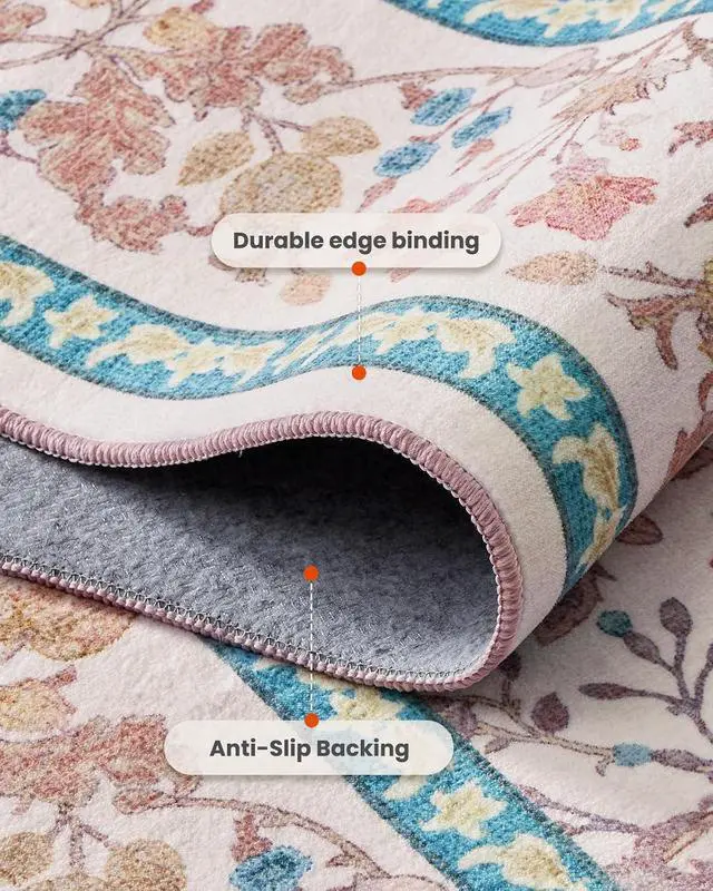 Alt view image 7 of 7 - AMADA HOMEFURNISHING 5x7 Area Rug, Washable Living Room Rug with Non-Slip Backing, Low Pile and Durable Edge Binding, Vintage Soft Floral Rugs for Living Room, Bedroom, Dining Room