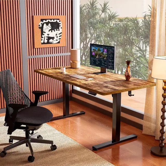 Alt view image 2 of 7 - ErGear Height Adjustable Electric Standing Desk, 48 x 24 Inches Sit Stand up Desk, Memory Computer Home Office Desk, Vintage Brown