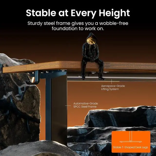 Alt view image 5 of 7 - ErGear Height Adjustable Electric Standing Desk, 48 x 24 Inches Sit Stand up Desk, Memory Computer Home Office Desk, Vintage Brown