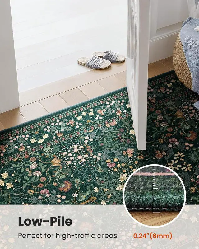 Alt view image 5 of 7 - AMADA HOMEFURNISHING 8x10 Washable Area Rugs for Living Room, Non-Slip & Low-Profile Floral Large Area Rug with Durable Edge Binding, Soft Rugs for Living Room, Bedroom, Dining Room