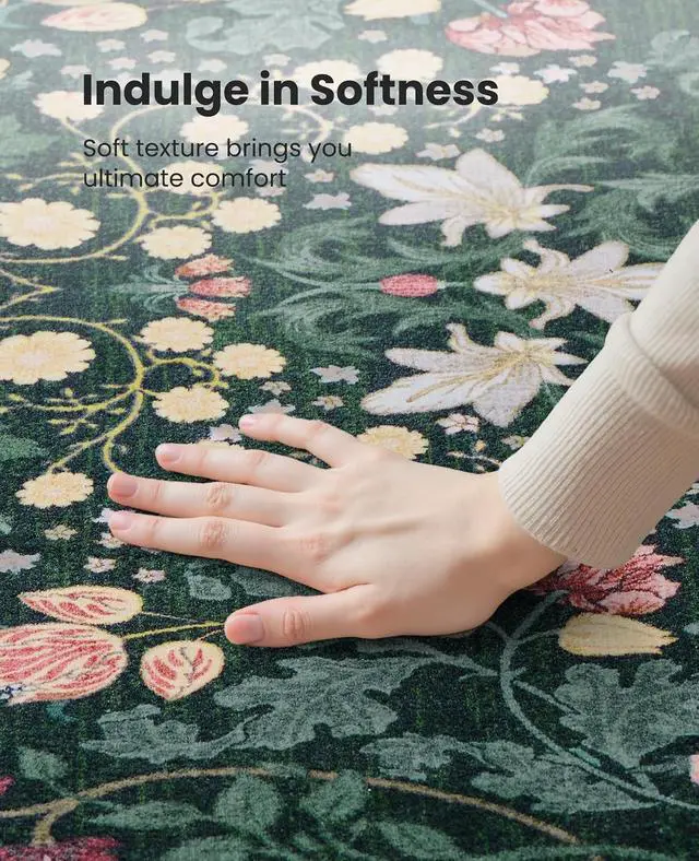 Alt view image 6 of 7 - AMADA HOMEFURNISHING 8x10 Washable Area Rugs for Living Room, Non-Slip & Low-Profile Floral Large Area Rug with Durable Edge Binding, Soft Rugs for Living Room, Bedroom, Dining Room