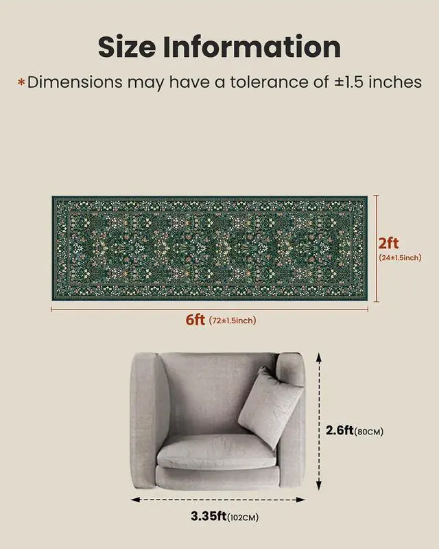 Alt view image 2 of 7 - AMADA HOMEFURNISHING Washable Runner Rugs for Hallway, 2x6 Kitchen Rug, Non-Slip & Low-Profile Area Rug, Soft Floral Rug with Durable Edge Binding, Rugs for Entryway Kitchen Bedroom Laundry Bathroom