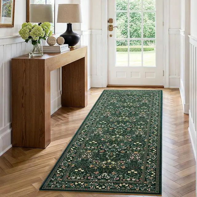 Alt view image 3 of 7 - AMADA HOMEFURNISHING Washable Runner Rugs for Hallway, 2x6 Kitchen Rug, Non-Slip & Low-Profile Area Rug, Soft Floral Rug with Durable Edge Binding, Rugs for Entryway Kitchen Bedroom Laundry Bathroom