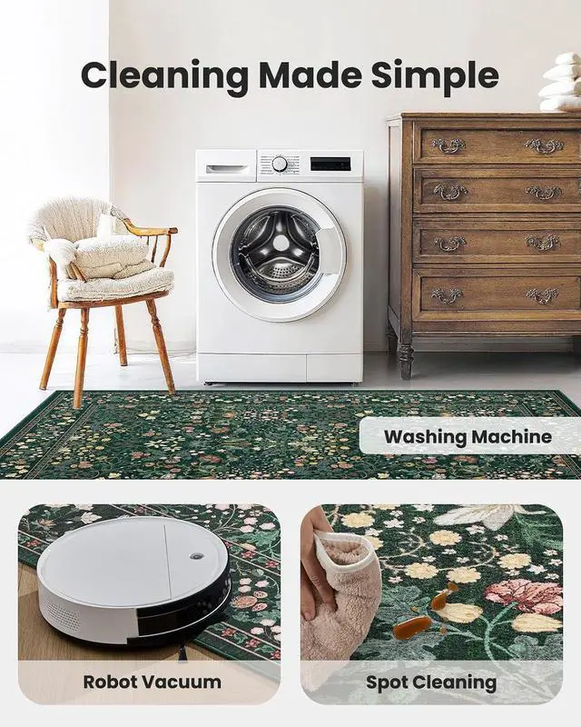 Alt view image 7 of 7 - AMADA HOMEFURNISHING 6x9 Area Rugs, Non-Slip & Low-Profile Living Room Rug with Durable Edge Binding, Soft Large Washable Floral Rug for Living Room, Bedroom, Dining Room