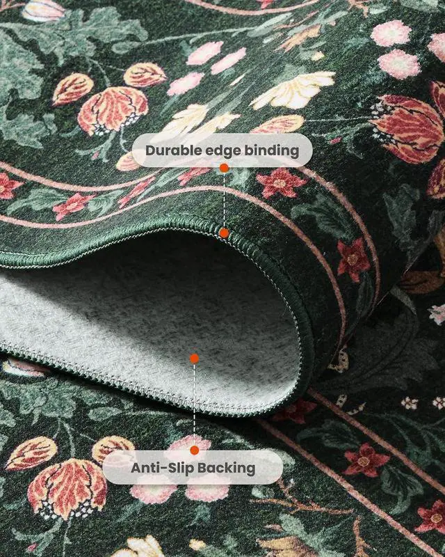Alt view image 7 of 7 - AMADA HOMEFURNISHING 8x10 Washable Area Rugs for Living Room, Non-Slip & Low-Profile Floral Large Area Rug with Durable Edge Binding, Soft Rugs for Living Room, Bedroom, Dining Room