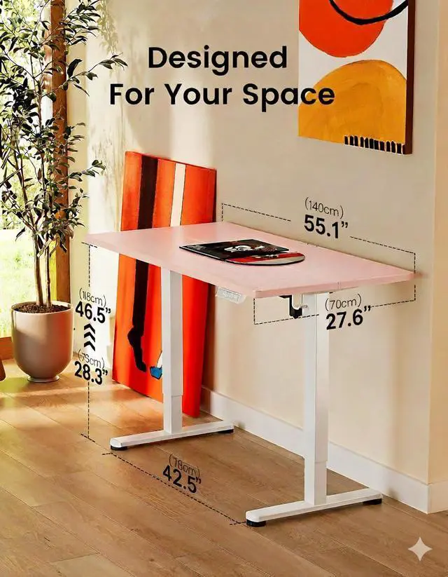 Alt view image 3 of 7 - ErGear Height Adjustable Electric Standing Desk, 55 x 28 Inches Sit Stand up Desk, Memory Computer Home Office Desk, Pink
