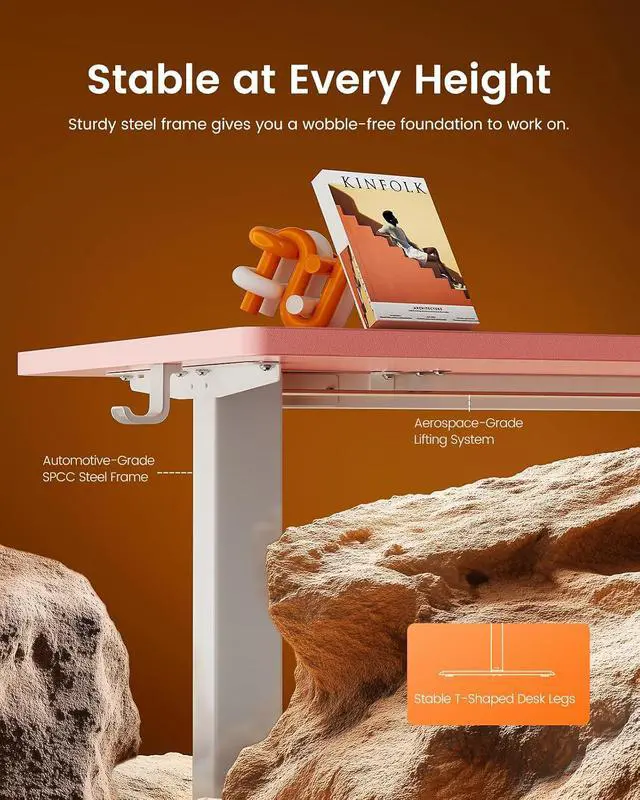 Alt view image 5 of 7 - ErGear Height Adjustable Electric Standing Desk, 55 x 28 Inches Sit Stand up Desk, Memory Computer Home Office Desk, Pink
