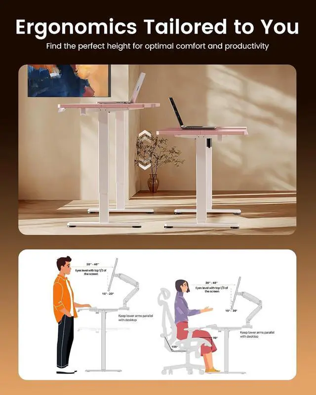 Alt view image 7 of 7 - ErGear Height Adjustable Electric Standing Desk, 55 x 28 Inches Sit Stand up Desk, Memory Computer Home Office Desk, Pink