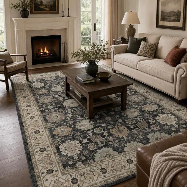 Alt view image 2 of 7 - AMADA HOMEFURNISHING 8x10 Area Rug for Living Room, Vintage Washable Area Rug Low-Pile & Non-Slip Carpet for Bedroom Dining Room Nursery Home Office, Black/Brown